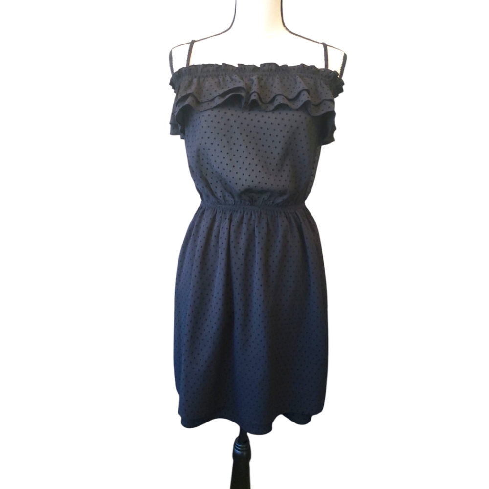 H&M Black Dress with Ruffles and Polka Dots